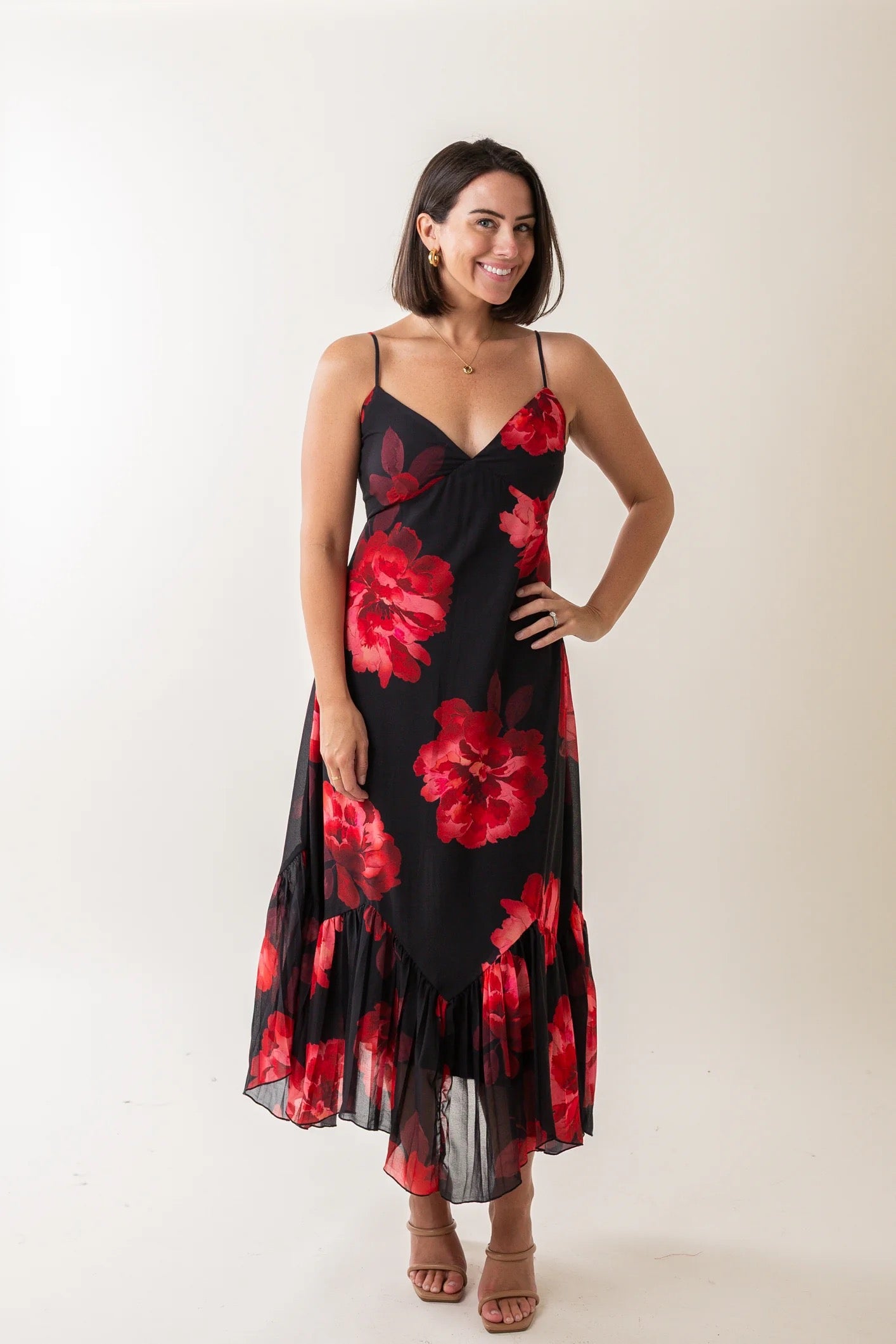 Lost + Wander - Scarlet Melody Black Red Floral Mini Dress Lost + Wander - Scarlet Melody Black Red Floral Mini Dress