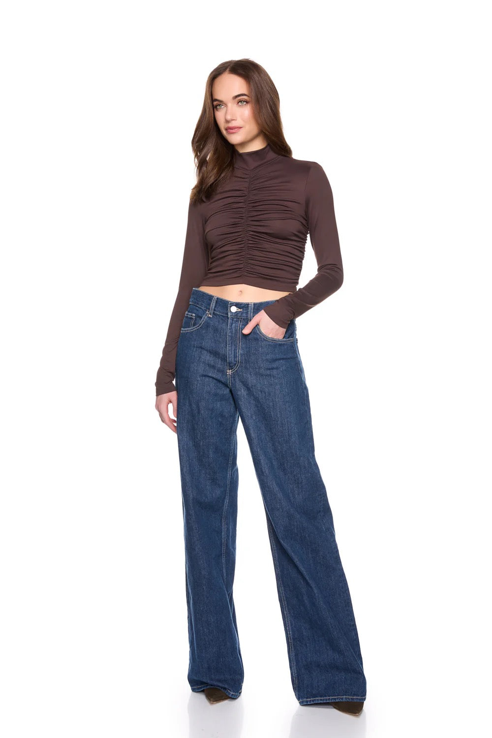 Susana Monaco - Java Mock Neck Gathered At-Waist Long Sleeve