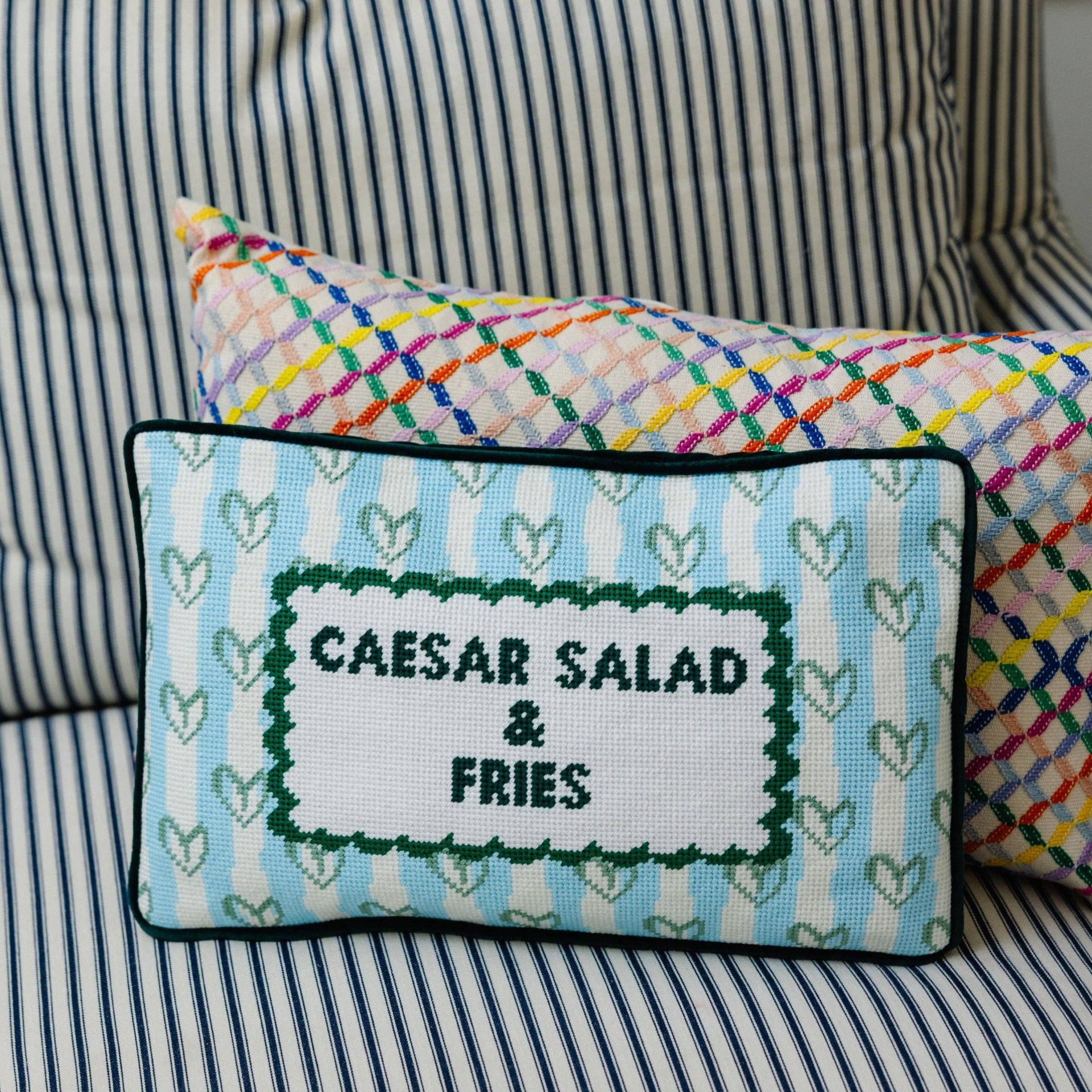 Girl Dinner Needlepoint Pillow - Caesar Salad & Fries