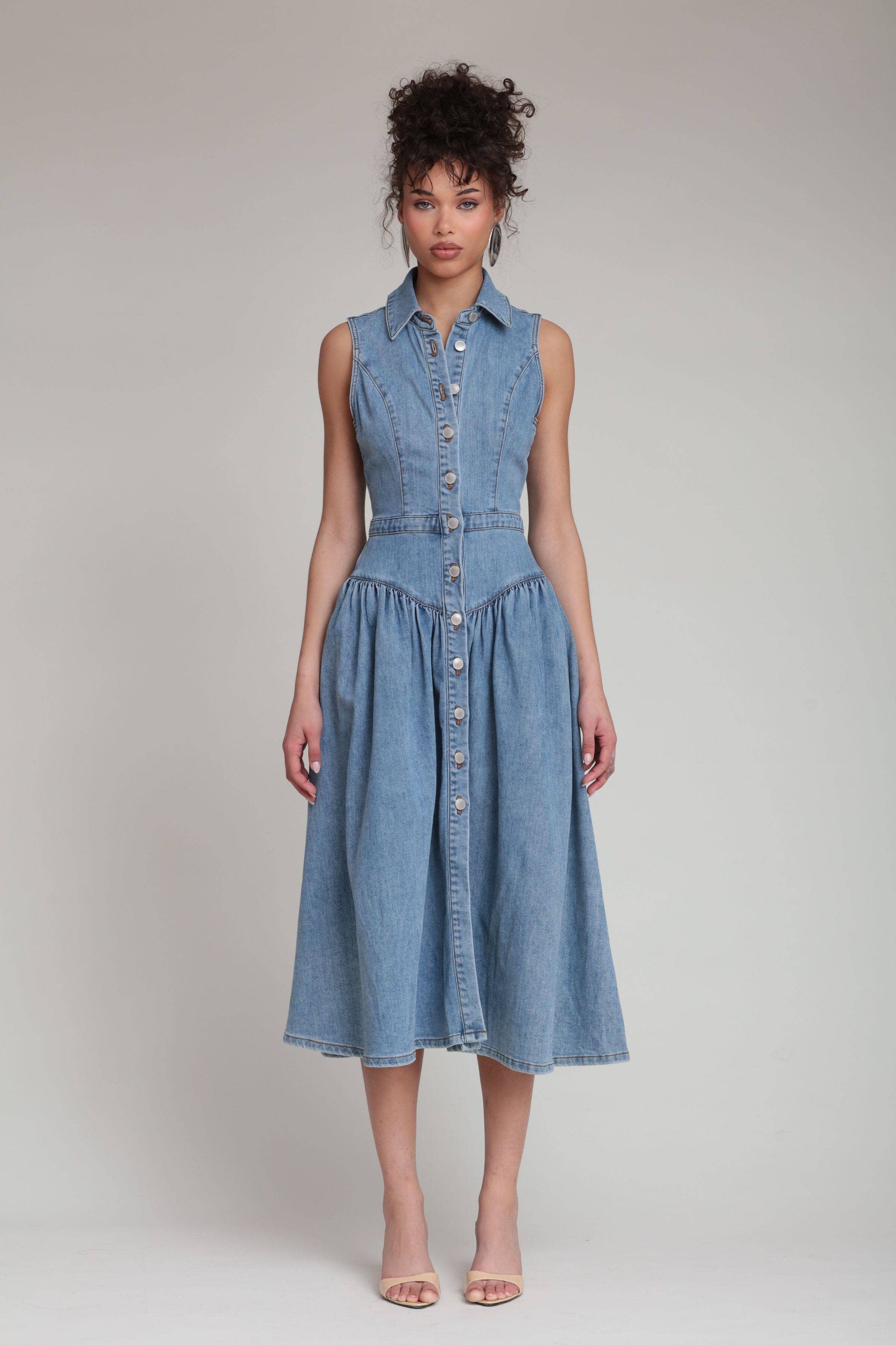 Avec Les Filles - Denim Drop Waist Shirtdress