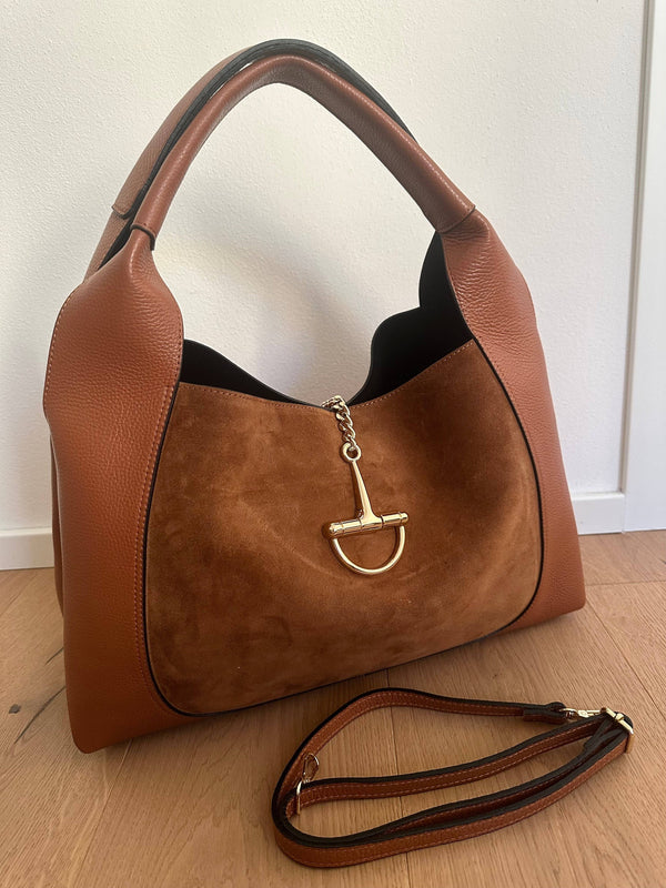 Zh Leather Bags - SVEVA Suede and Dollar - LARGE shoulder bag
