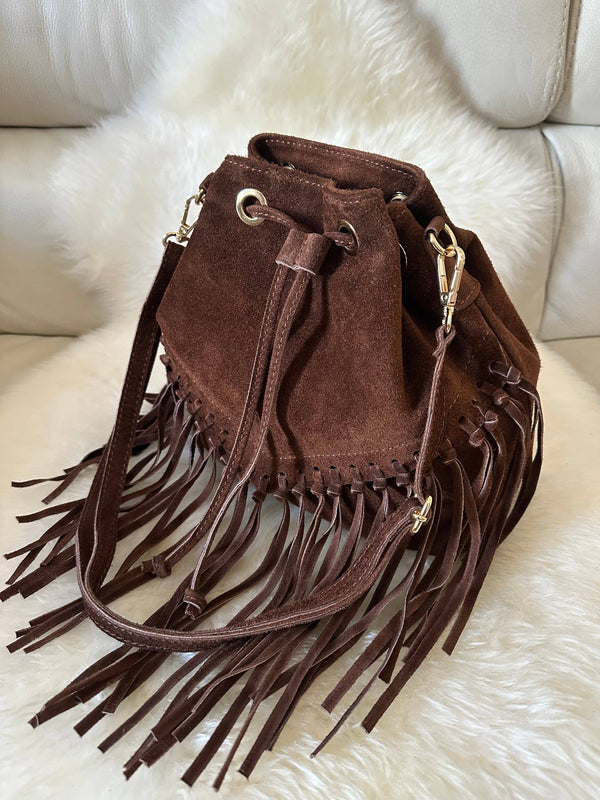 Zh Leather Bags - SUEDE BUCKET - fringes