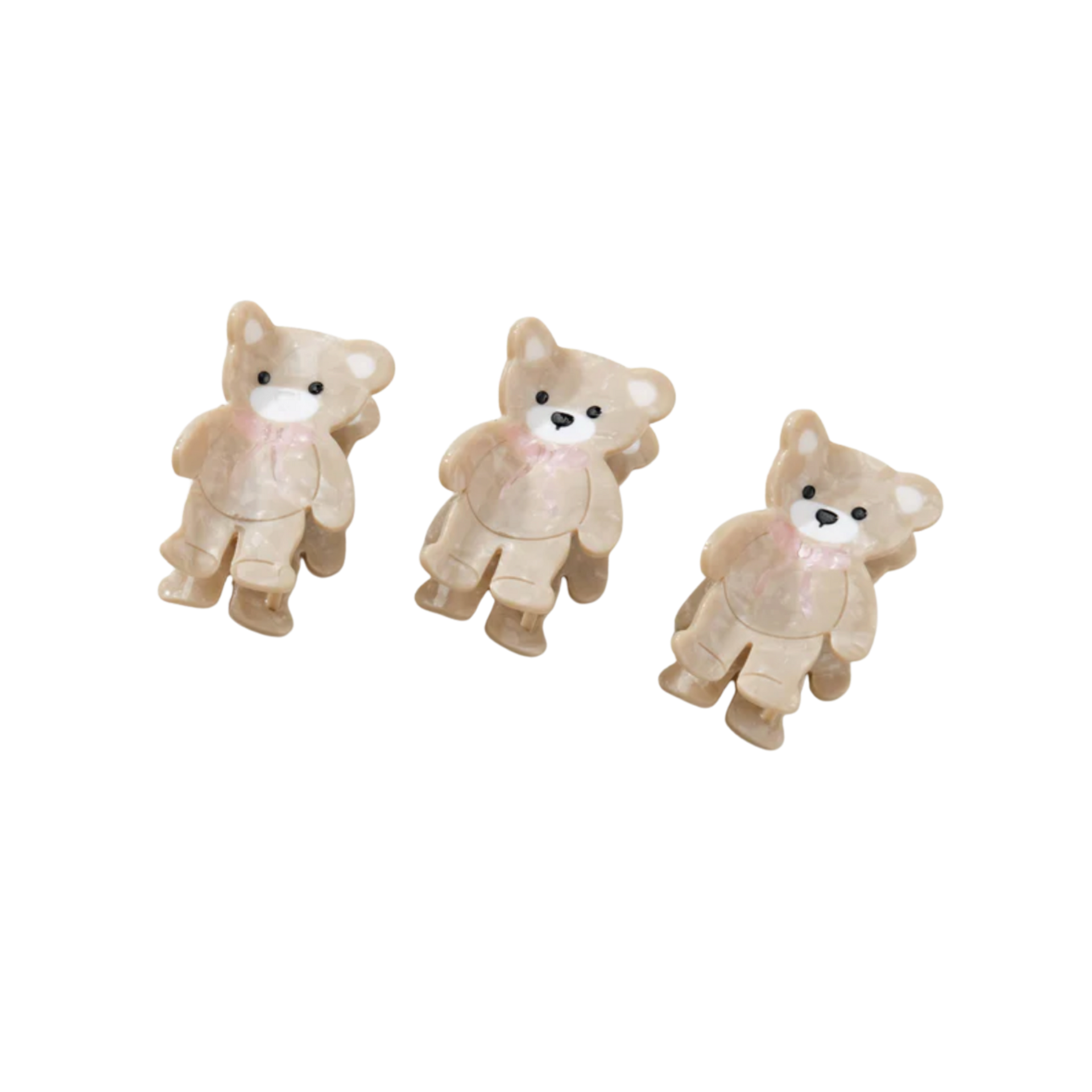 Hair- Petite Pink Bow Beige Teddy Bear Claw Clip - Small