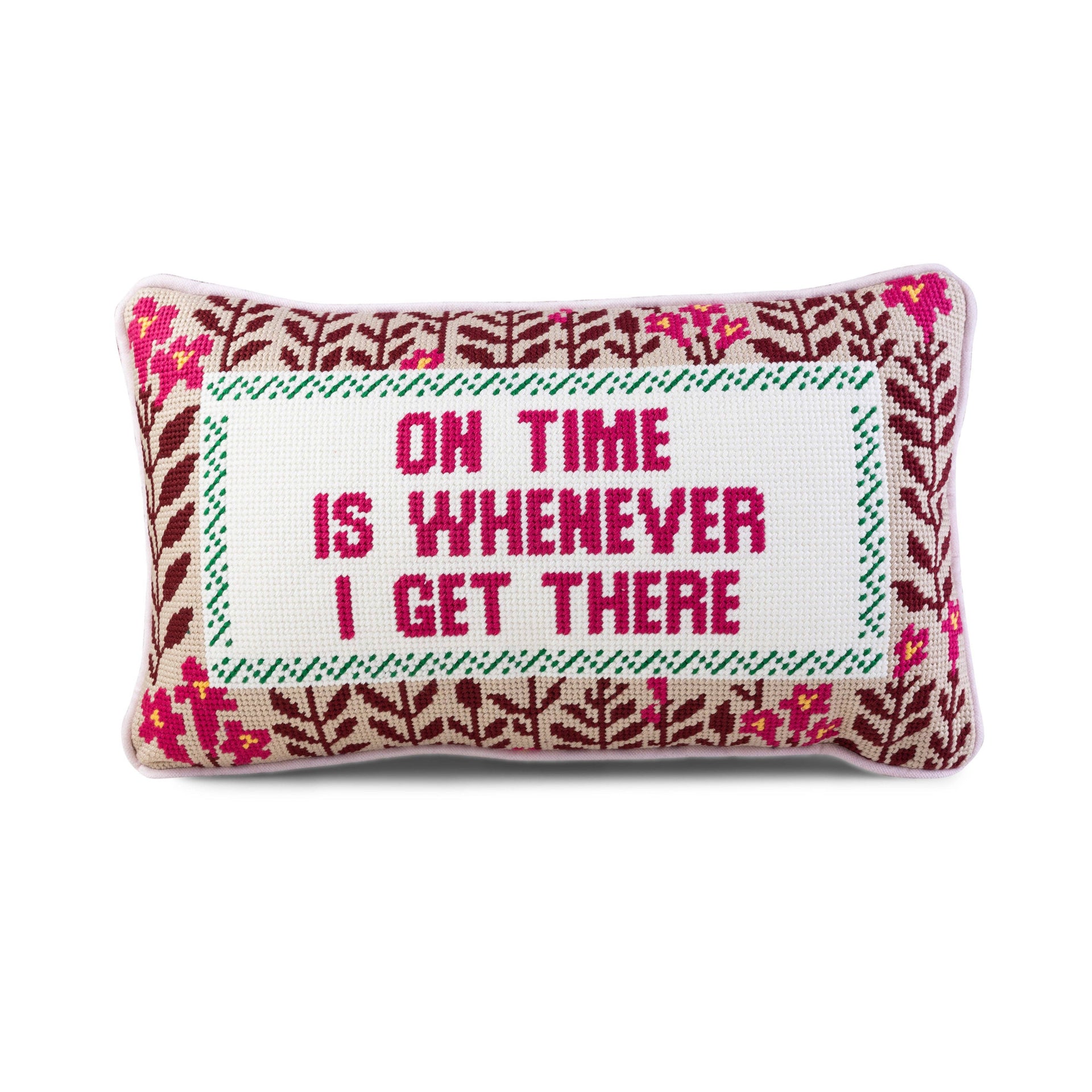 On Time Needlepoint Pillow-furbish