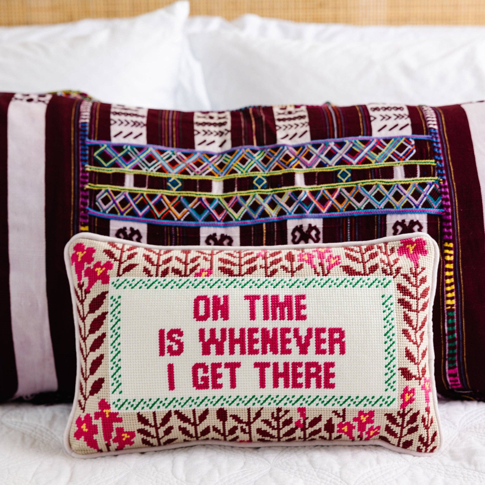 On Time Needlepoint Pillow-furbish