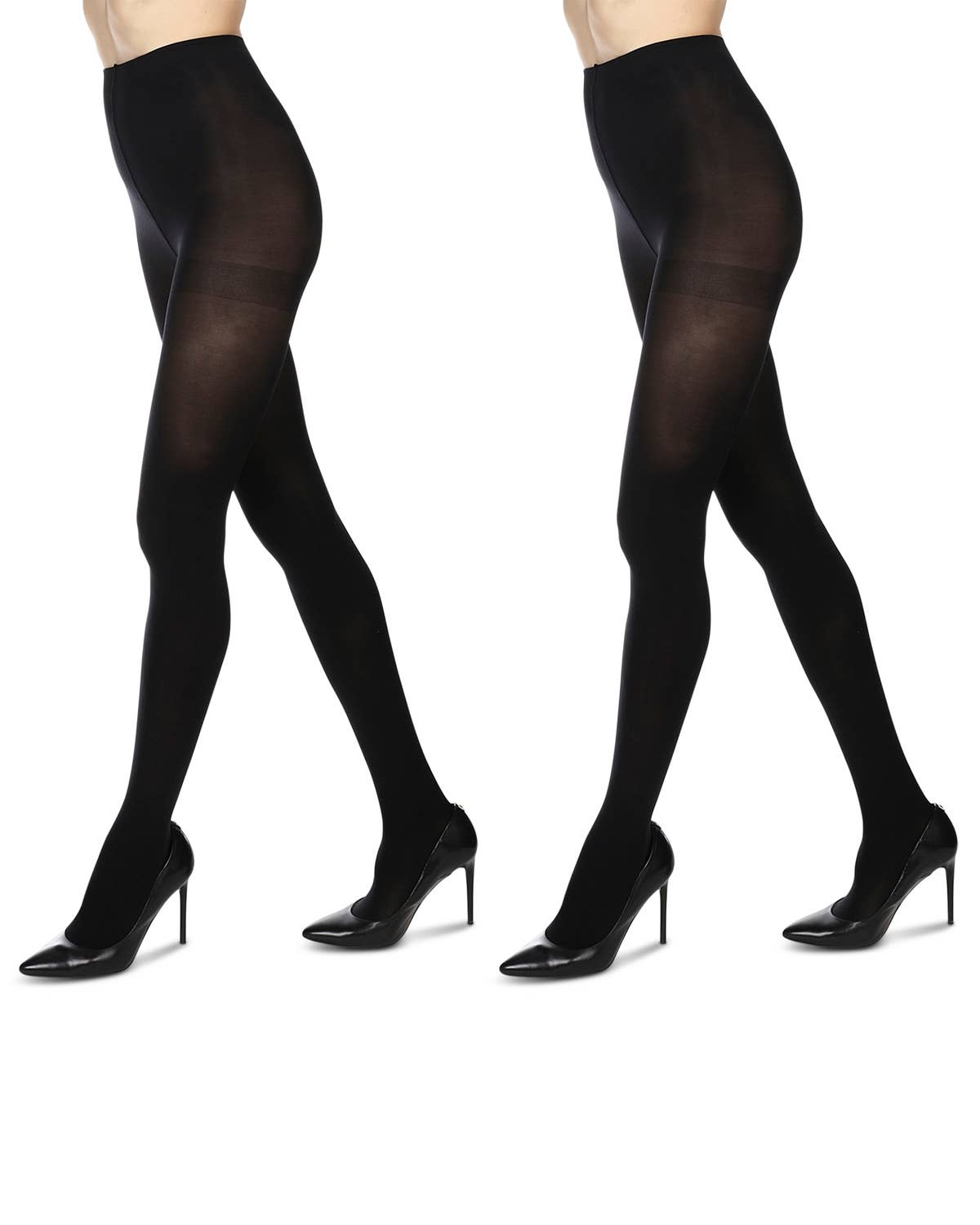 2 Pair Women's Microfiber Opaque Non-Control Top Tights