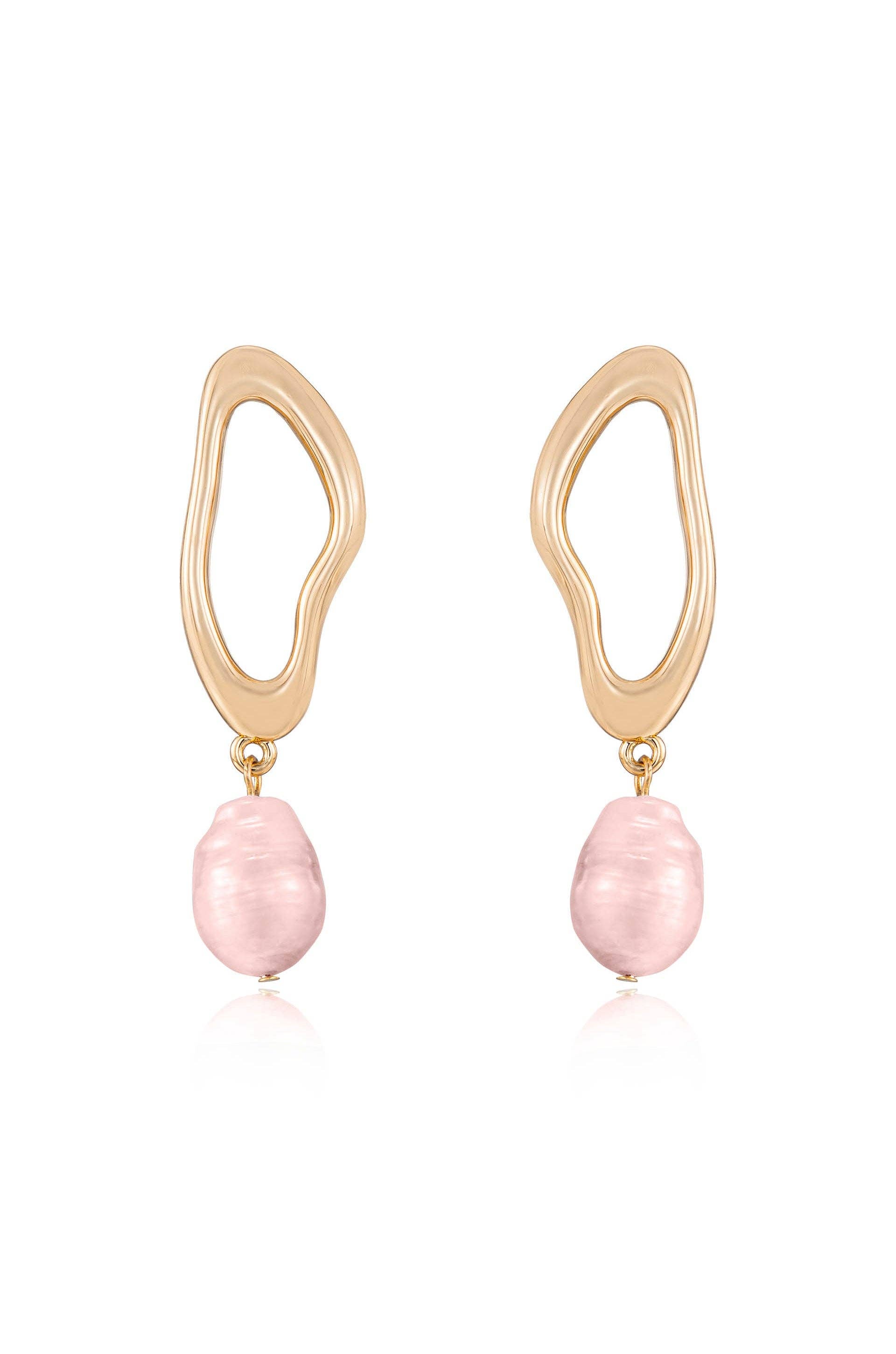 Open Circle Freshwater Pearl Earrings (pink)