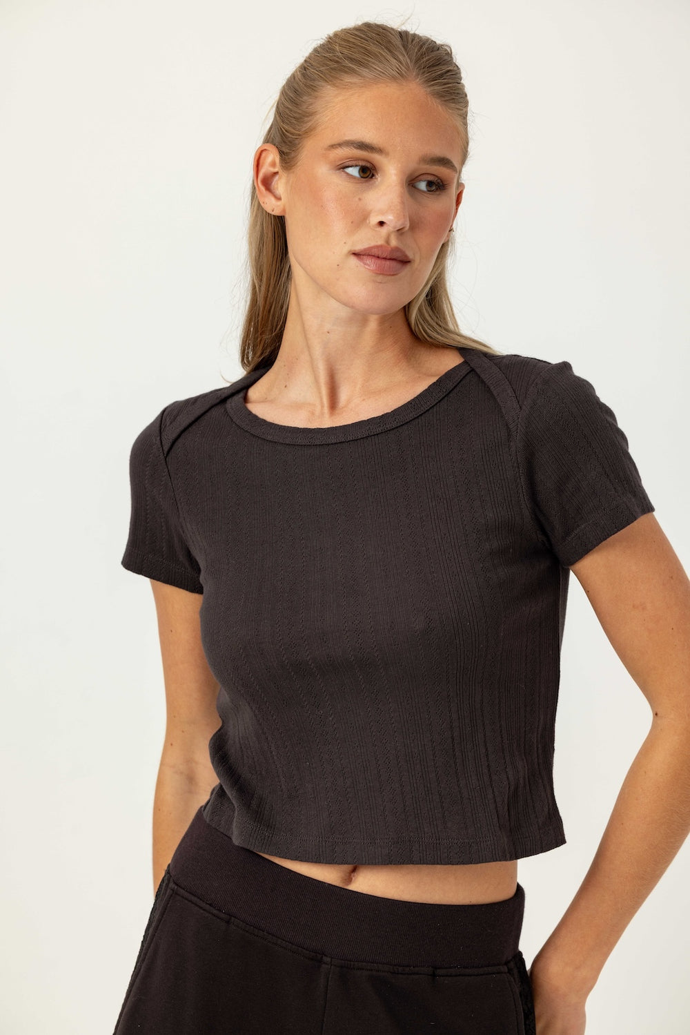 SUNDAYS - Espresso Pointelle Baby Brother Tee