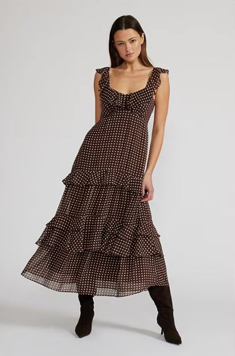 Lucy Paris - Cassandra Tiered Dress - Brown/Cream