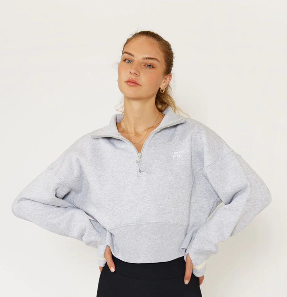 Cream Yoga - Heather Gray Lunar Cropped 1/2 Zip Pullover