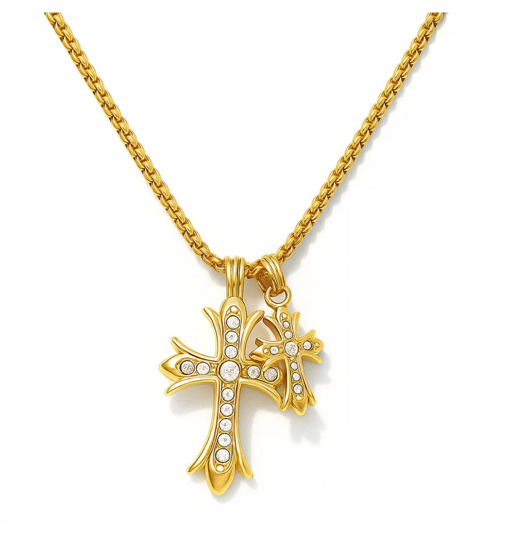 Ellie Vail - gold Lazaro double cross necklace