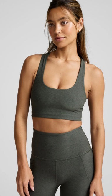 Beyond Yoga- Dusty Forest Heather crop bra