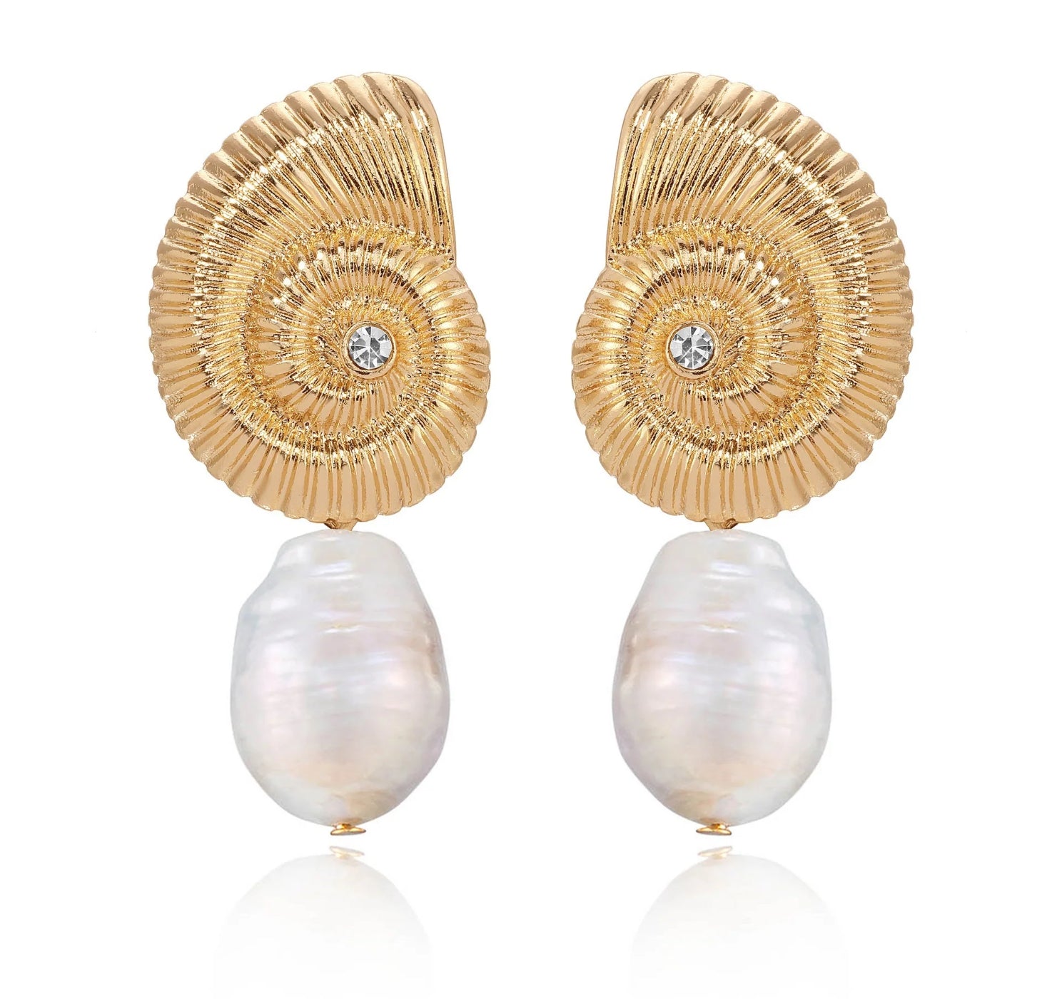 Ettika - Nautilus Shell Freshwater Pearl Earrings