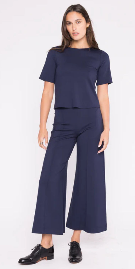 Ripley Rader -Navy Ponte Knit Wide Leg Pant Cropped