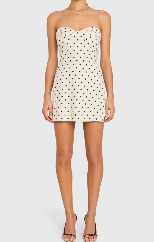 Amanda Uprichard - Soho Skort Romper - Beige/Black polka dot