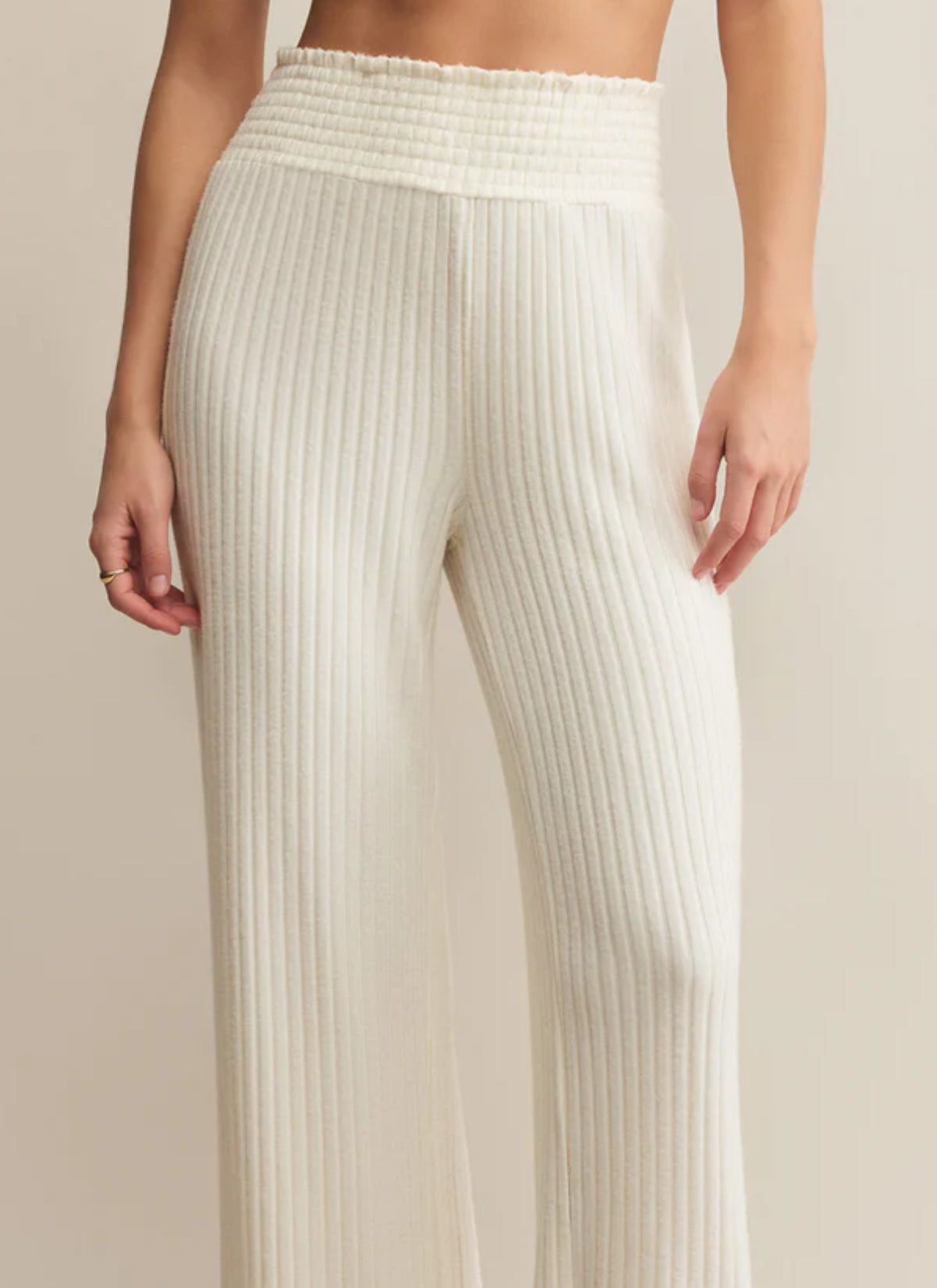 Z-Supply - Dawn Smocked Rib Pant Silky (Bone/Ivory)