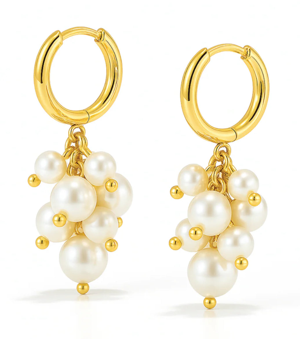 Ellie Vail Jewelry- Soraya Cluster Pearl Huggie Hoop Earring