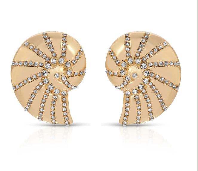 Etikka - Crystal Studded Nautilus Shell Earrings