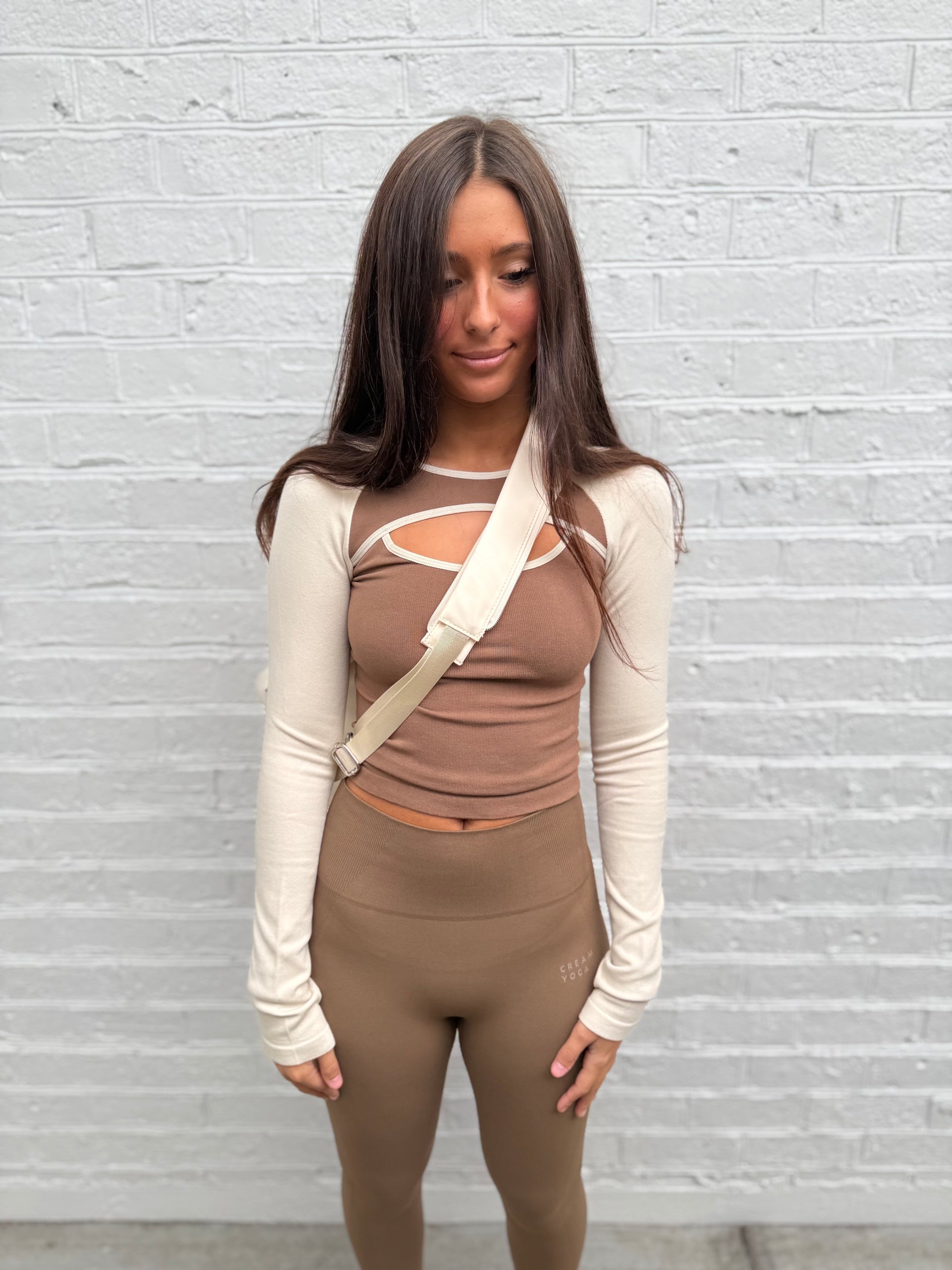 Cream Yoga-Latte Cream Charlotte LS cutout top