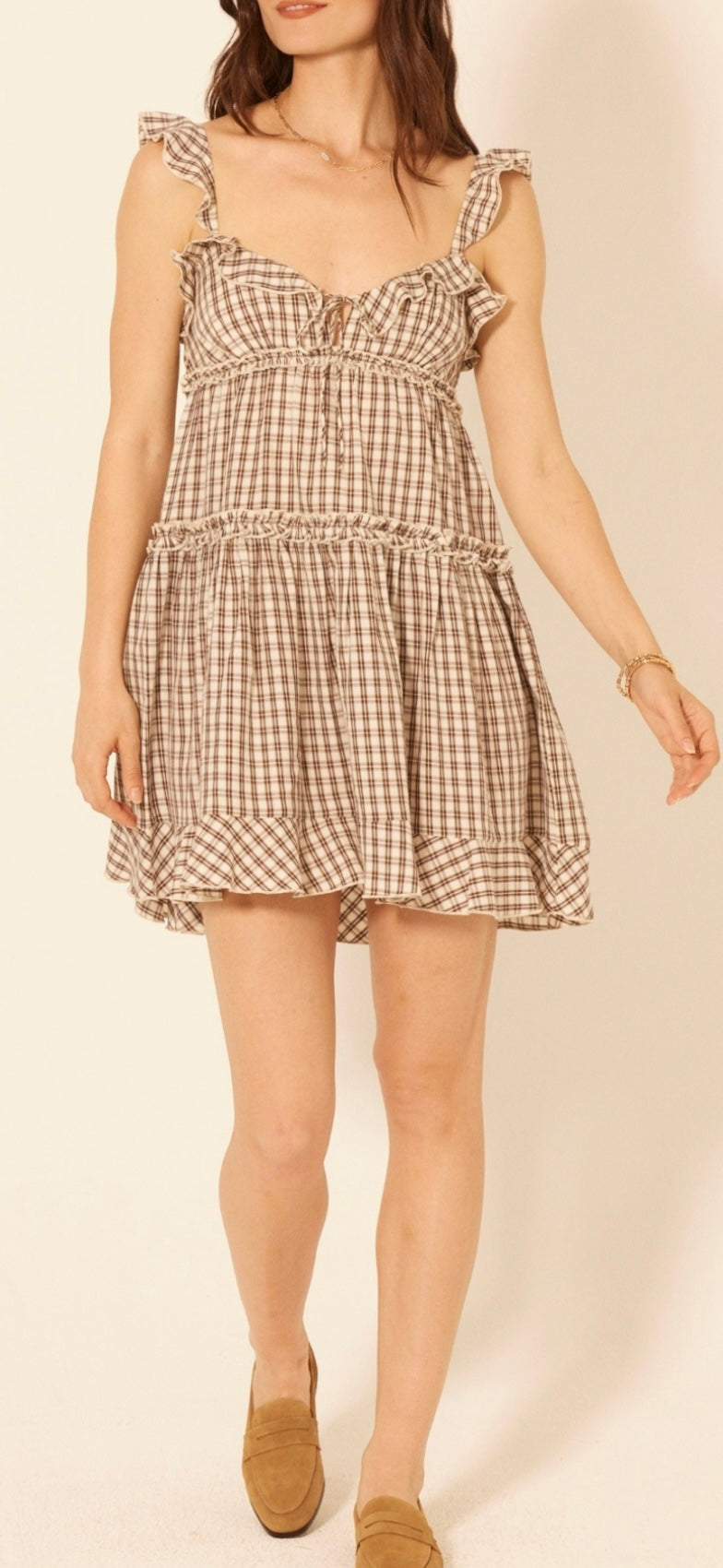 Bila77 - Cream Plaid Karelia Carnation Dress
