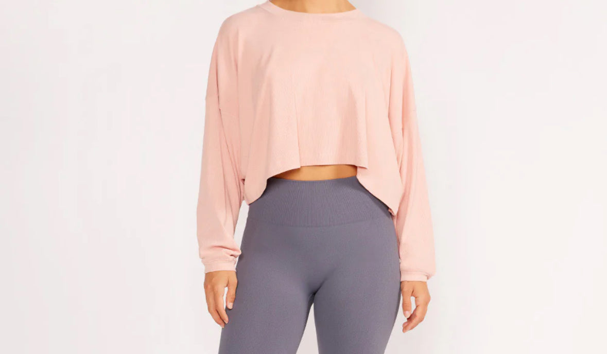 Cream Yoga - Alexa Oversized Sleeves Drop-Shoulder Crop Top (pink)