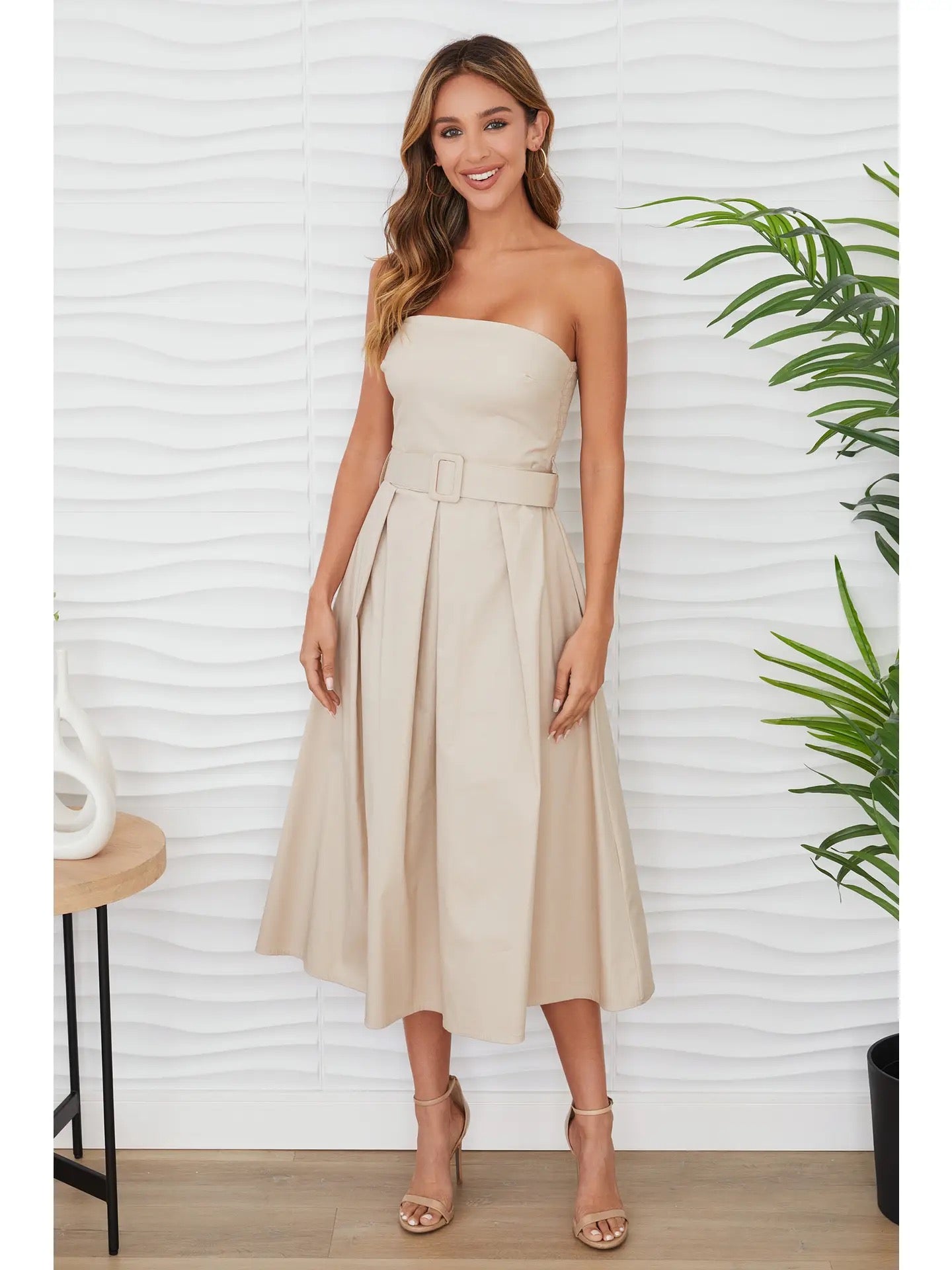 Milio Milano - Strapless Midi Dress with Belt