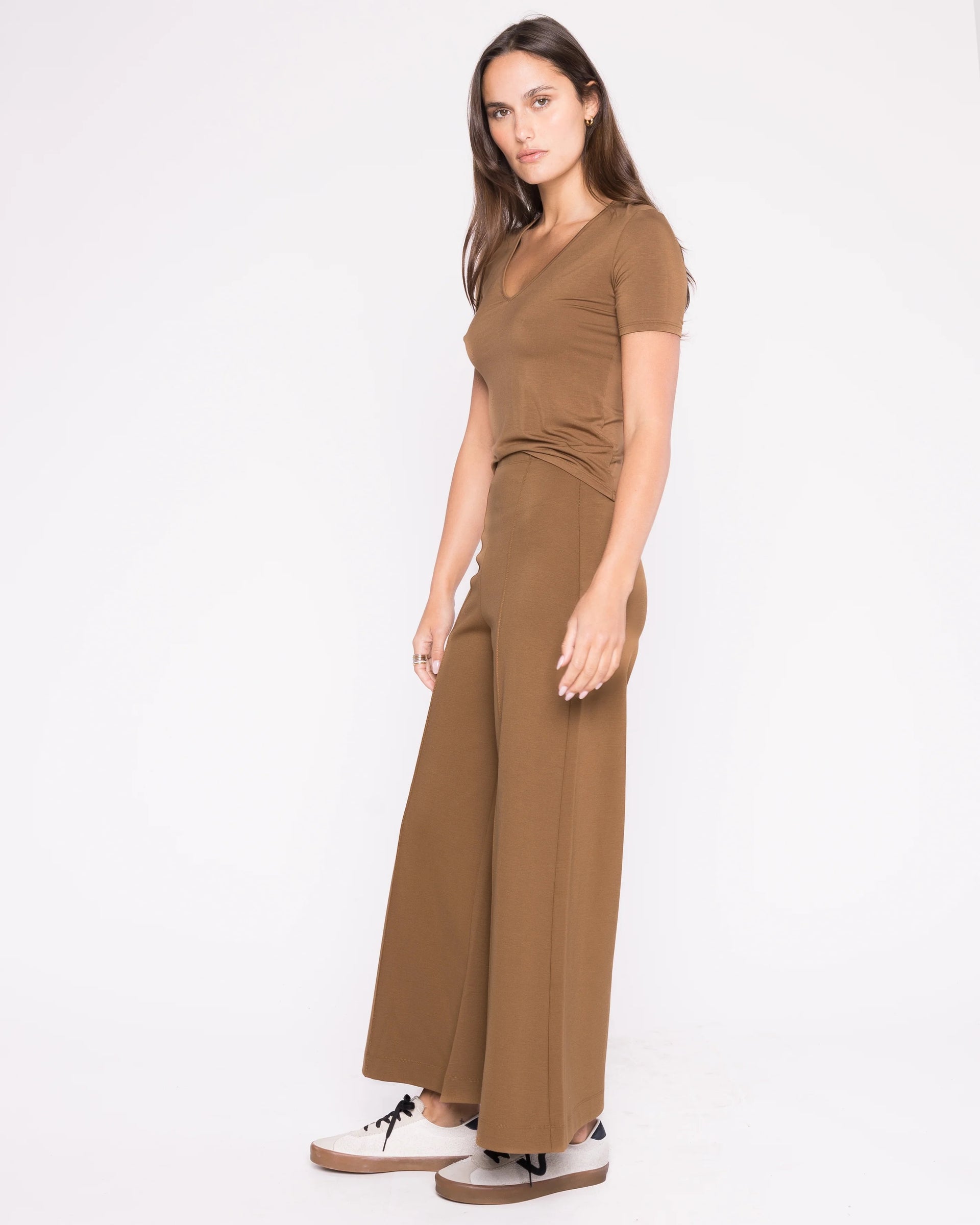 Ripley Rader - CAMEL Ponte Knit Wide Leg Pant cropped