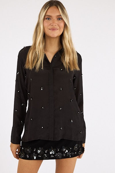 Karina Grimaldi - Bella Black Embroidered Blouse