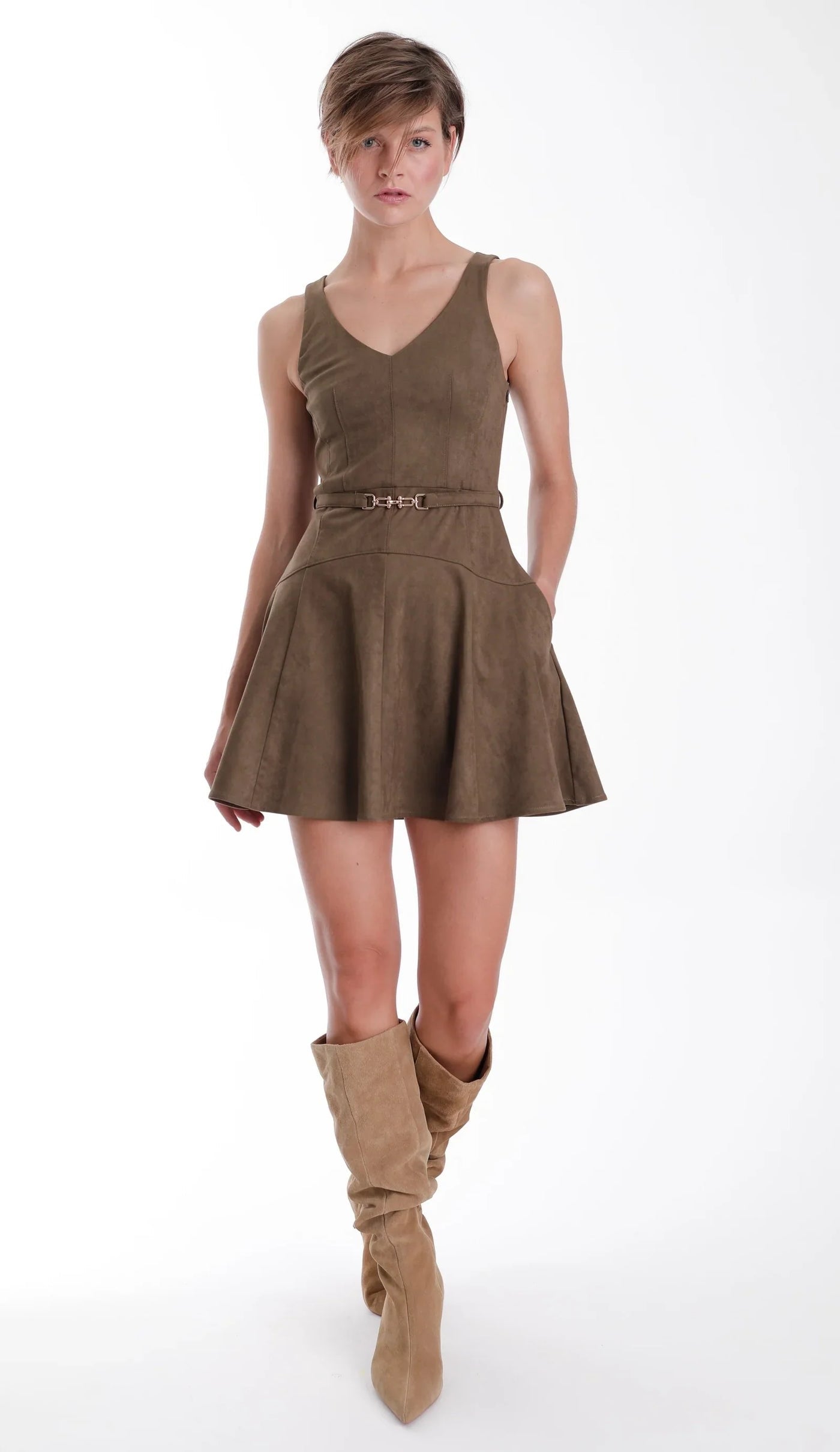 Karina Grimaldi - Olive Hanna Suede Mini Dress
