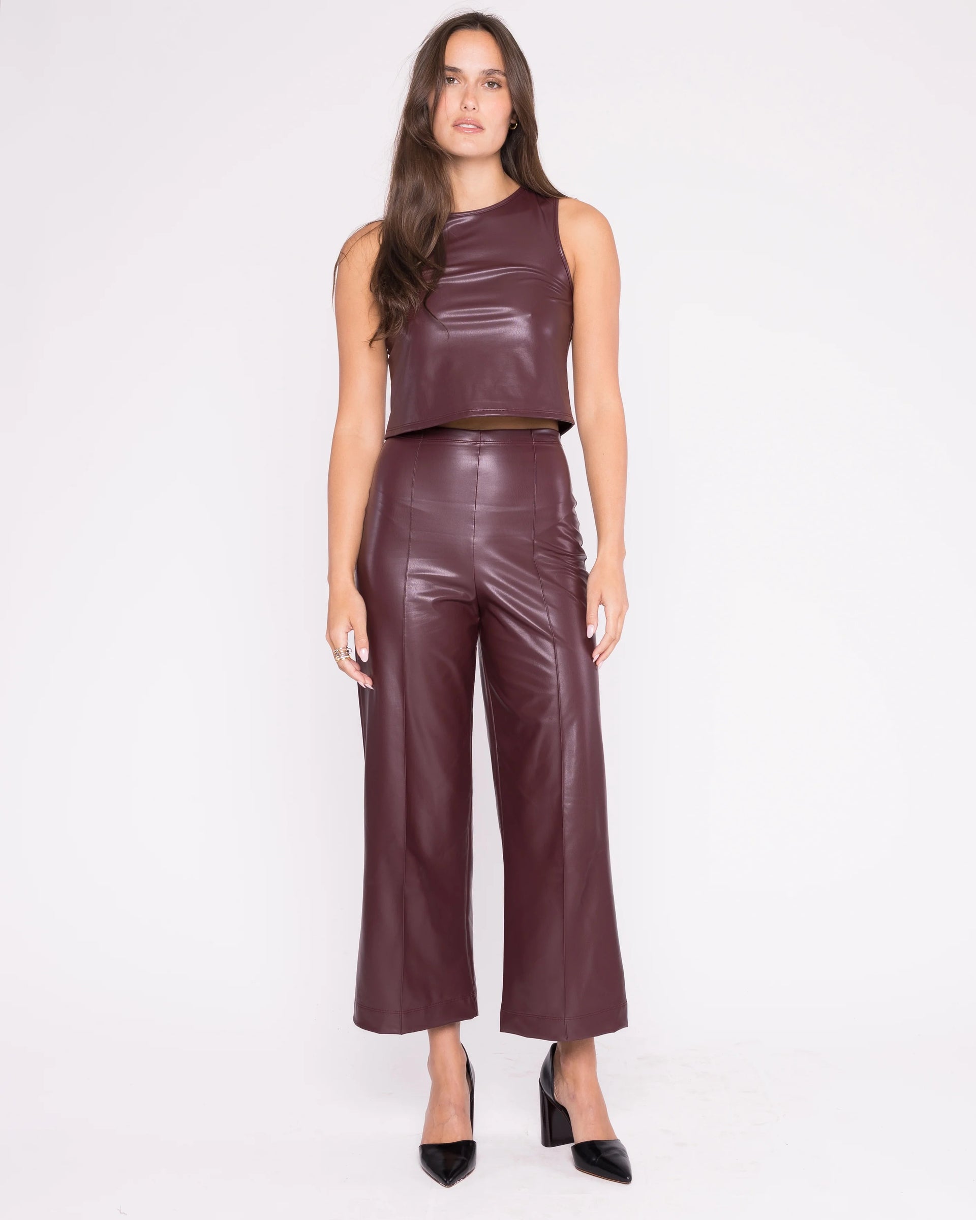 Ripley Rader - Oxblood Vegan Leather Straight Leg Pant Cropped