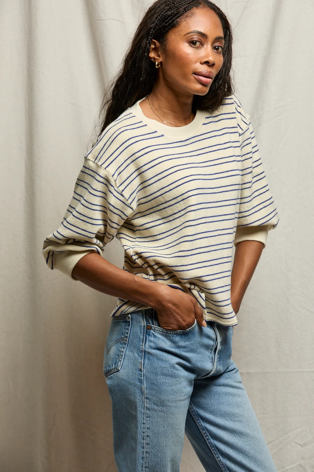 perfectwhitetee - Roxy Stripe Loop Terry Sweatshirt