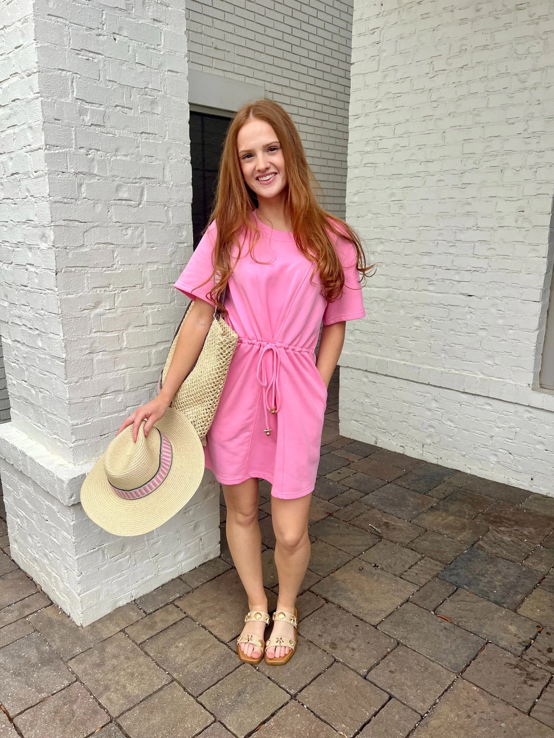 Meet Me In Santorini - Pink French Terry Dress