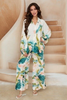 Milio Milano - Water lily Print Elastic Waistband Pants With Pockets