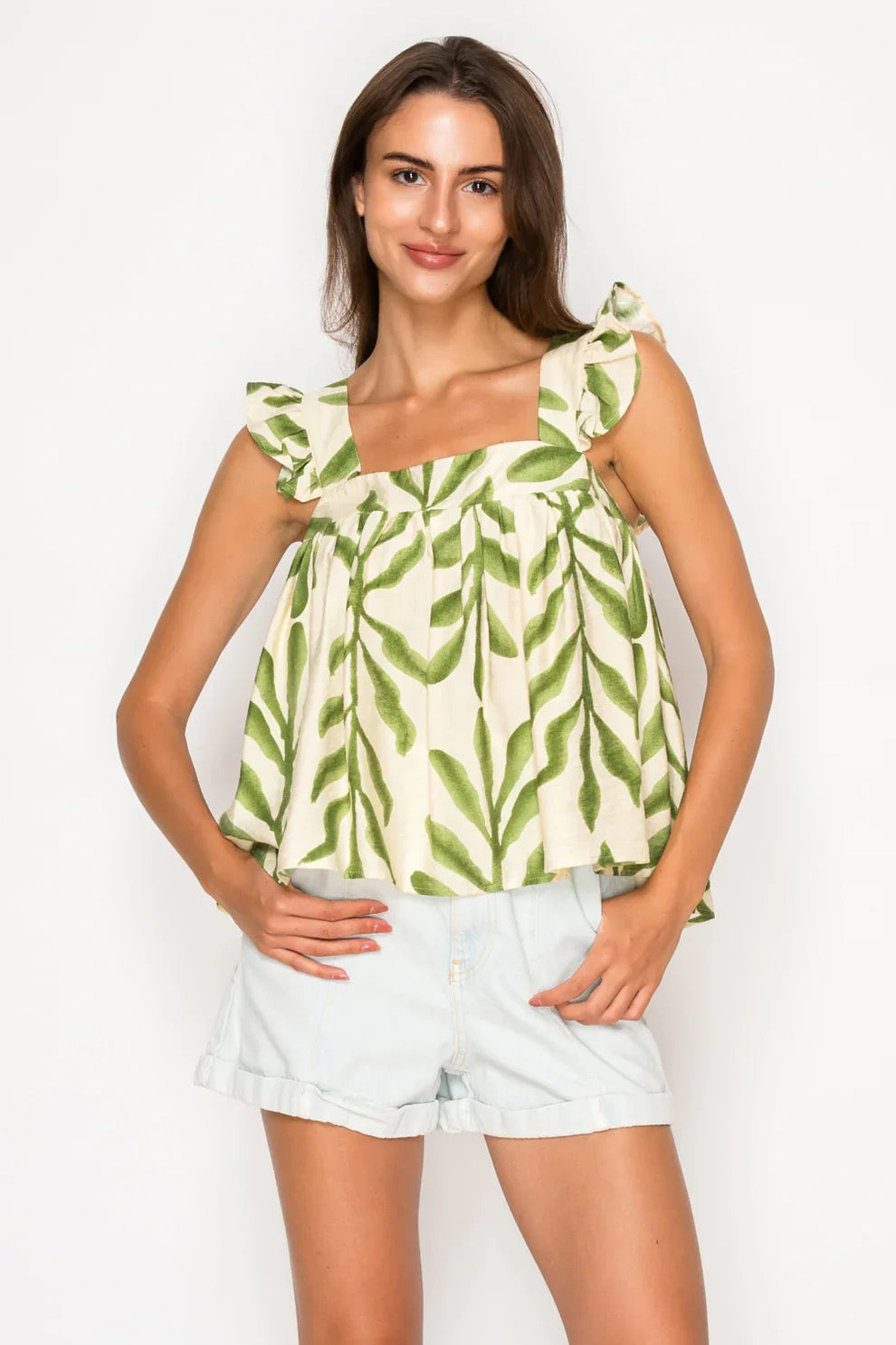 Meet Me In Santorini - Olive Fern Top