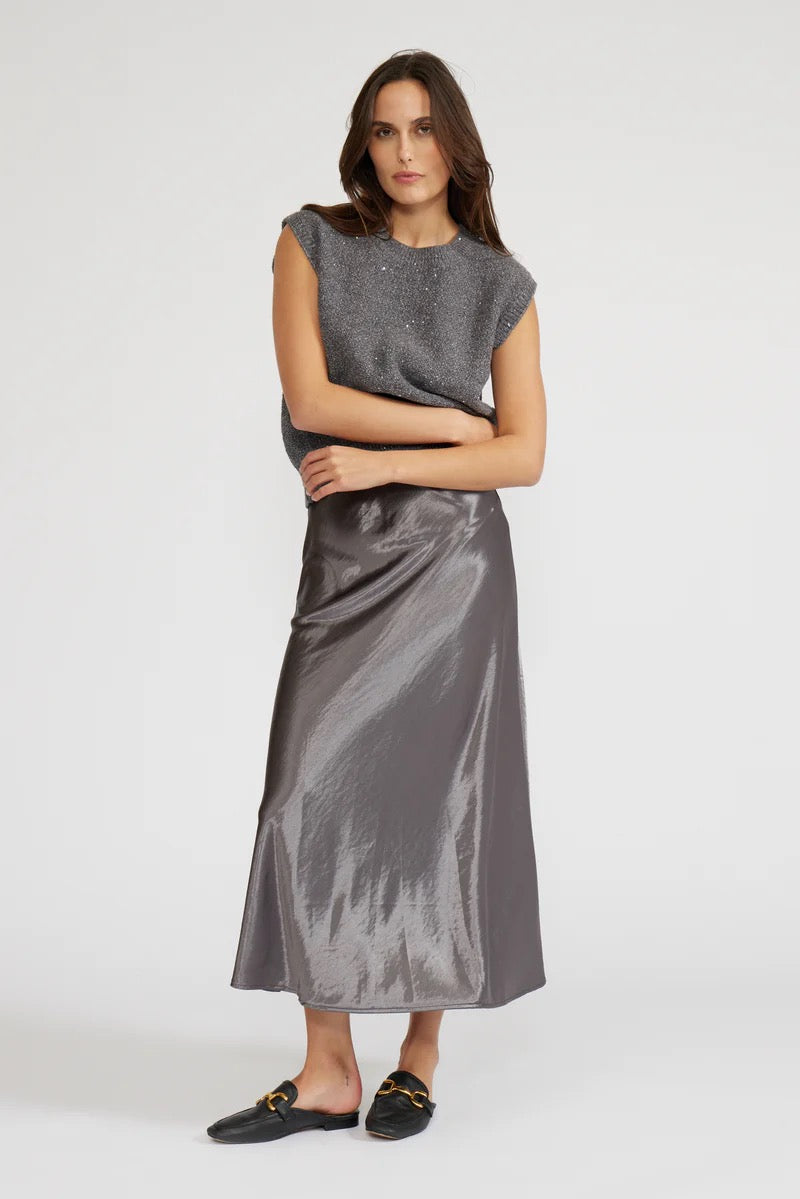 Lucy Paris - Pewter Barbara Satin Skirt