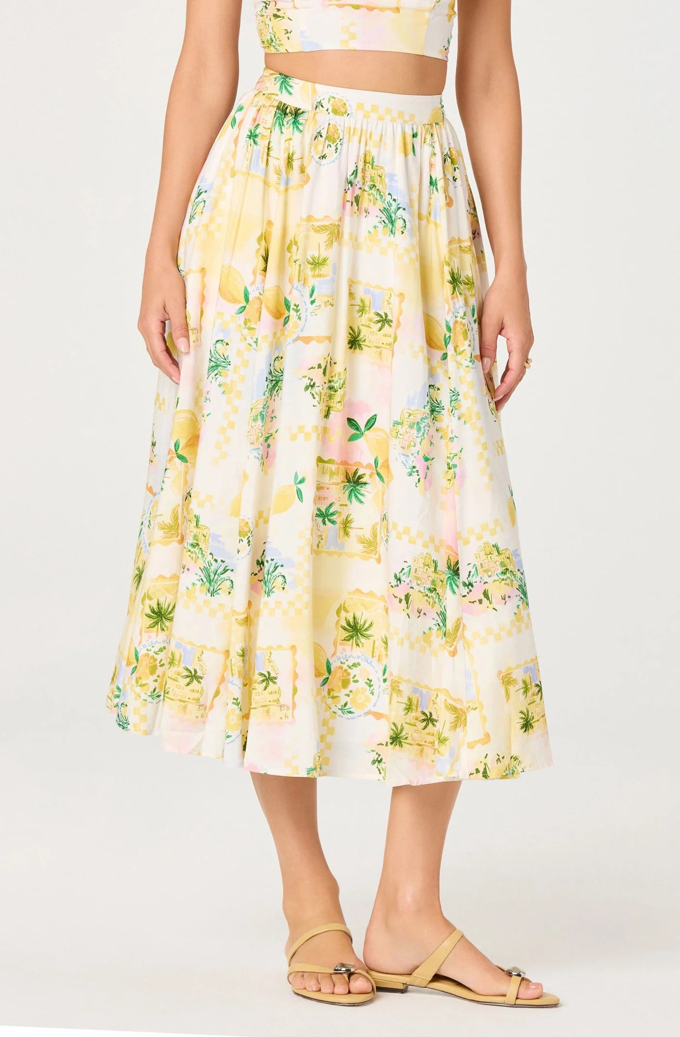 ASTR The Label - Kaleigh Paradise Print Gathered Midi Skirt