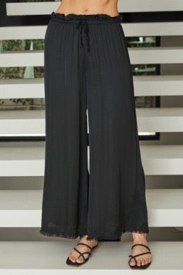 Milio Milano - Viscose Drawstring Waist Distressed Hem Palazzo Pant