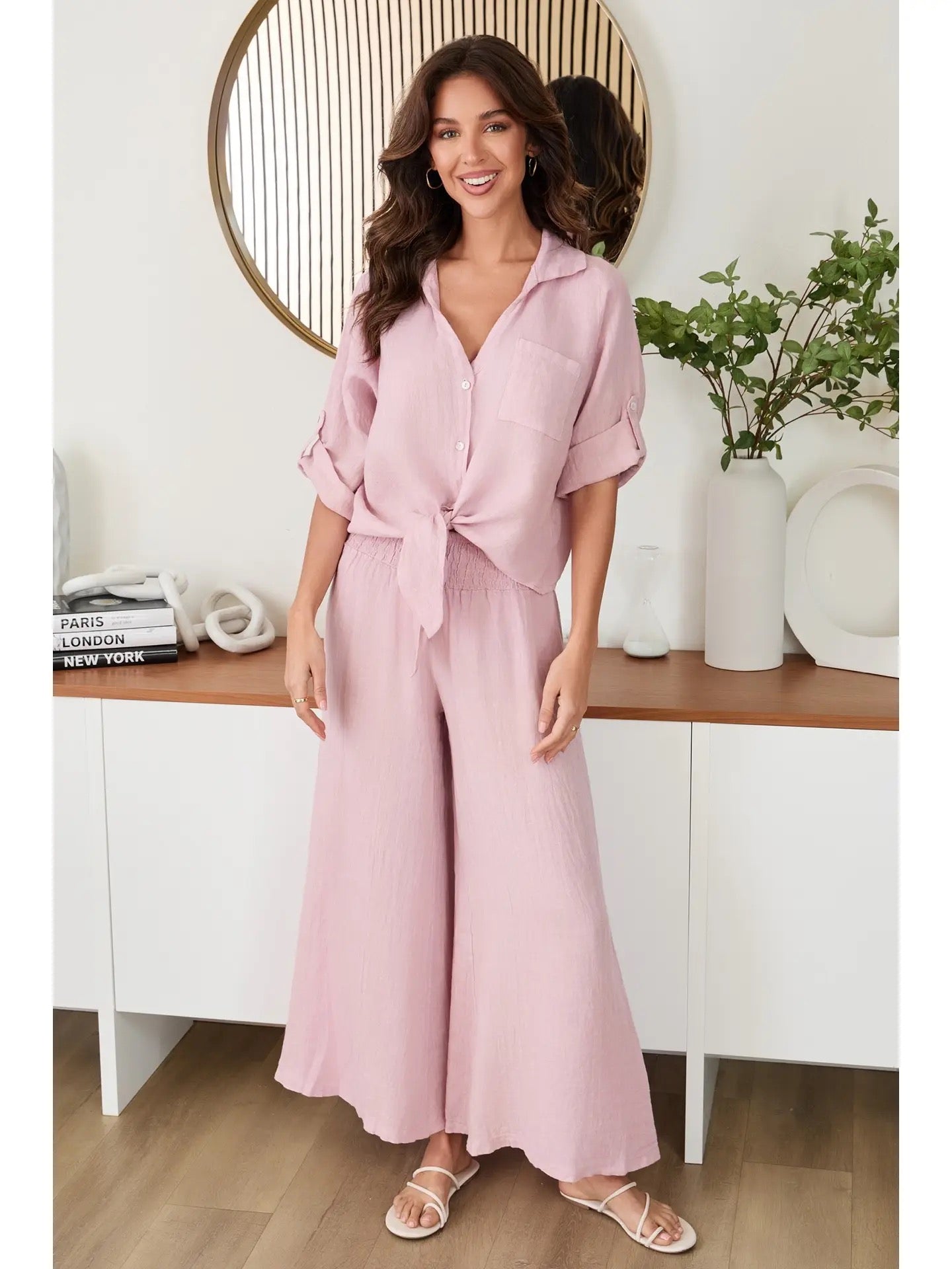 Milio Milano - Linen Smocked Waist Palazzo Pant