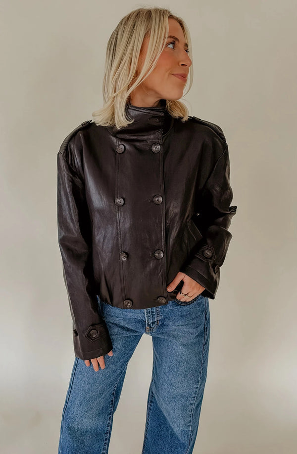 Lucy Paris - Corina Funnel Jacket Neck Faux Leather Jacket