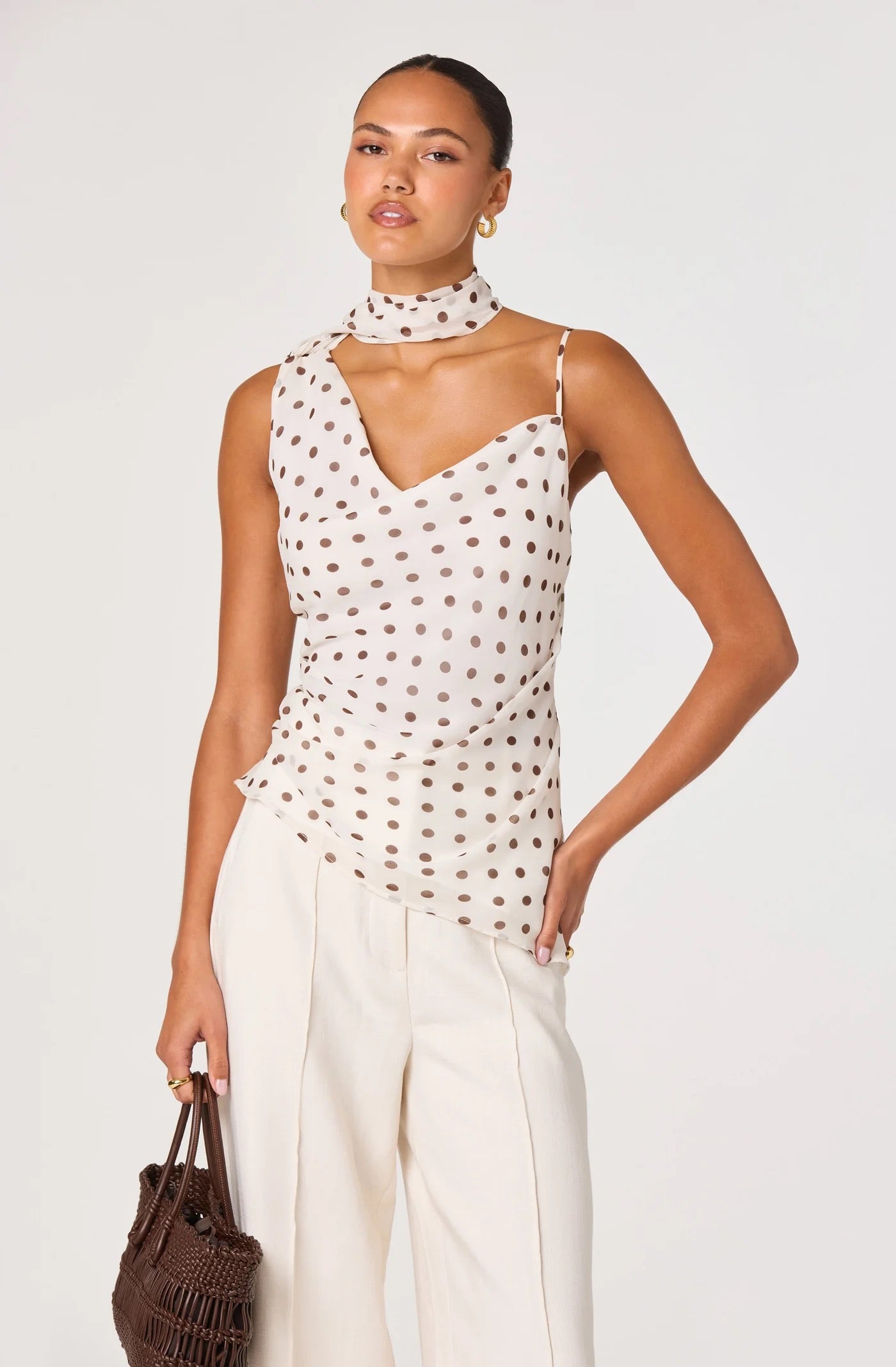 ASTR The Label - Adrie Polka Dot Detail Top