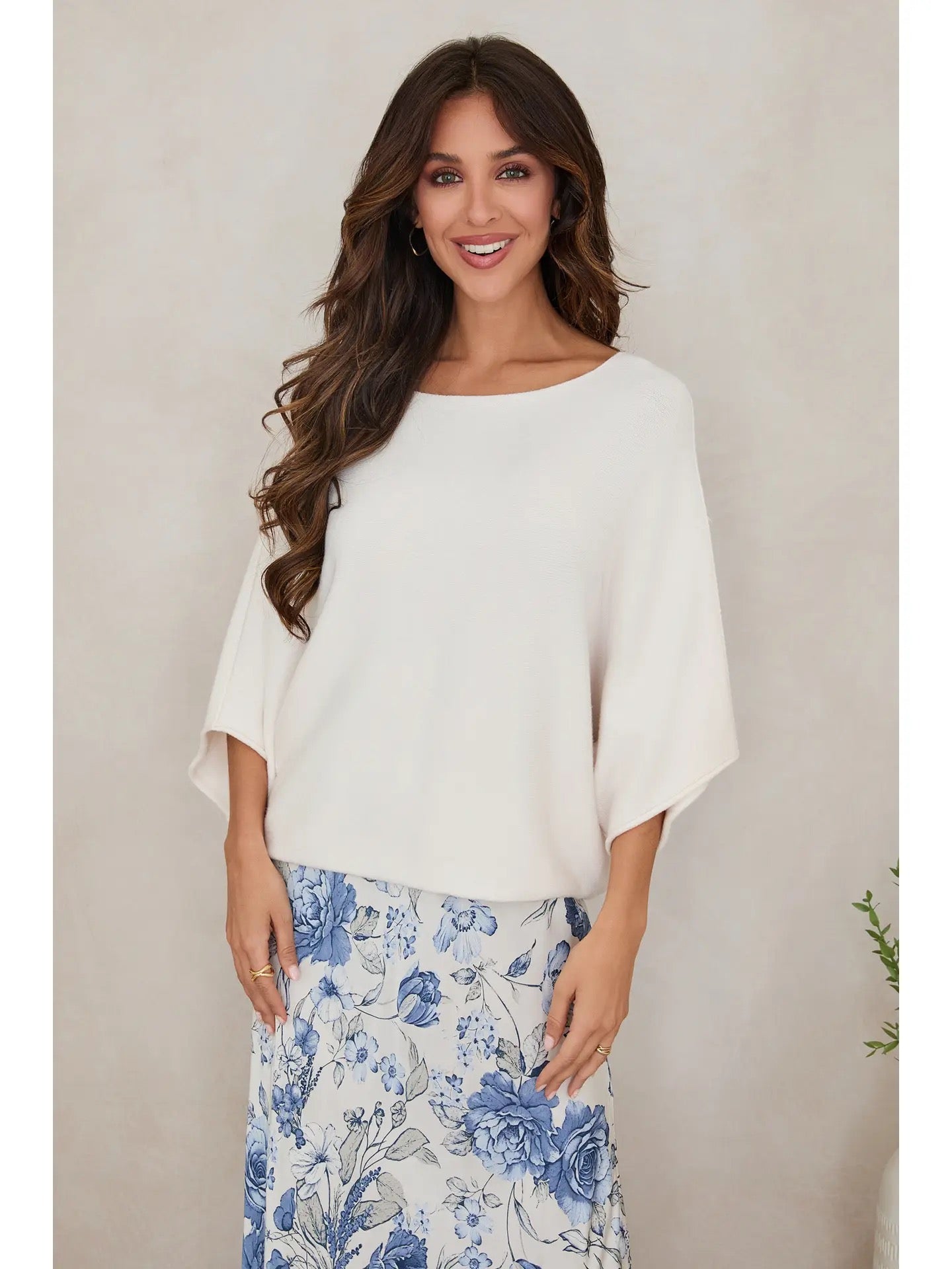 Milio Milano - Crew Neck Batwing Sleeve Knit Top