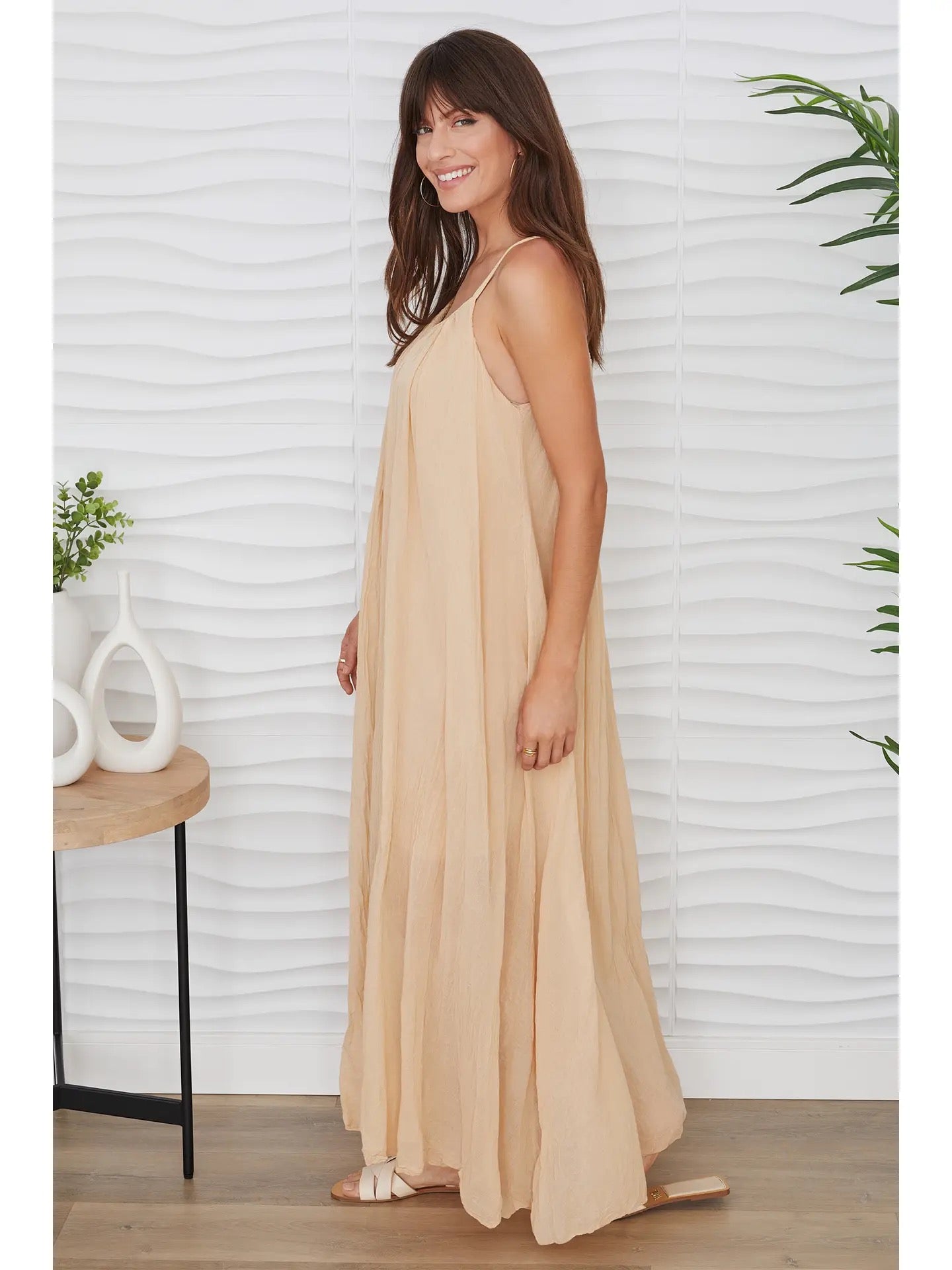 Milio Milano - Spaghetti Strap Crinkle Gauze Maxi Dress