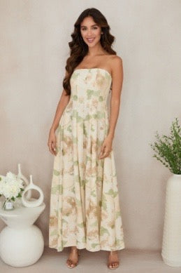 Milio Milano - Floral Meadow Print Pleated Maxi Tube Dress