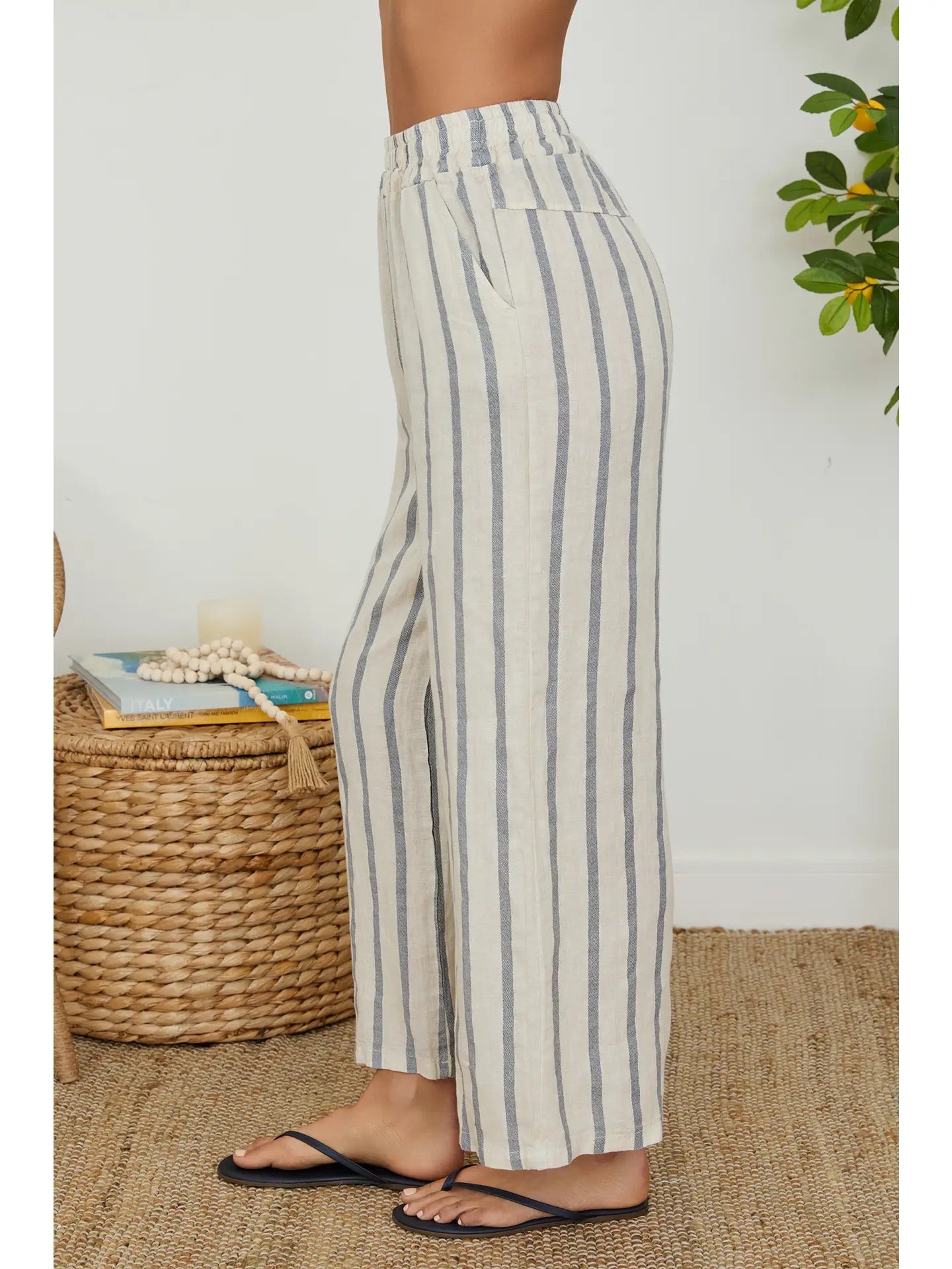 Milio Milano - Stripe Wide Leg Linen Pant