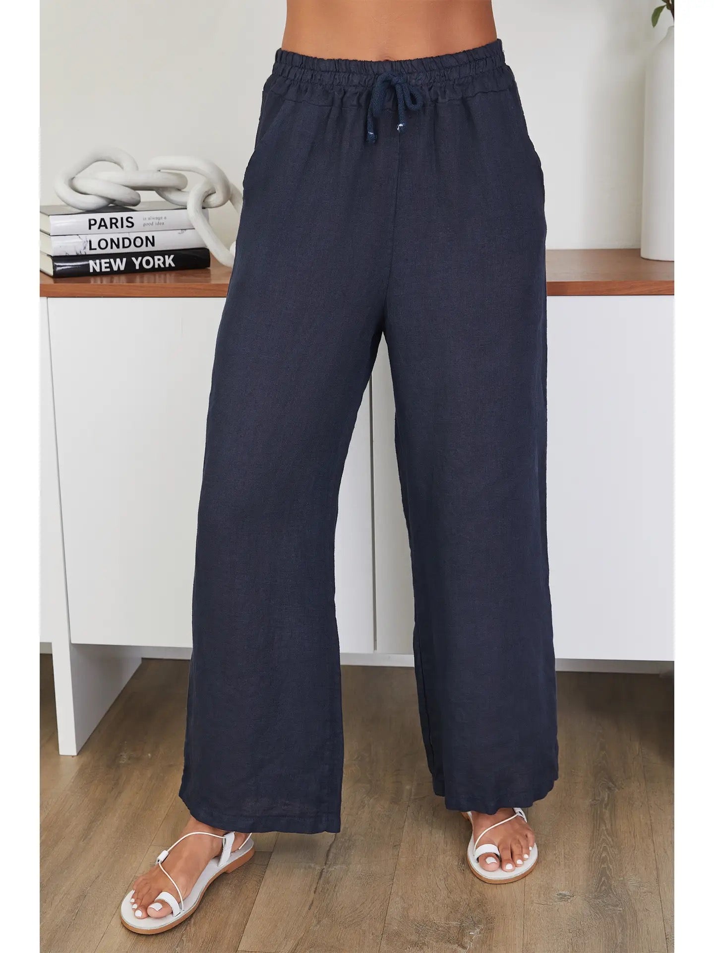 Milio Milano - Linen Drawstring Mid Rise Pant With Pockets