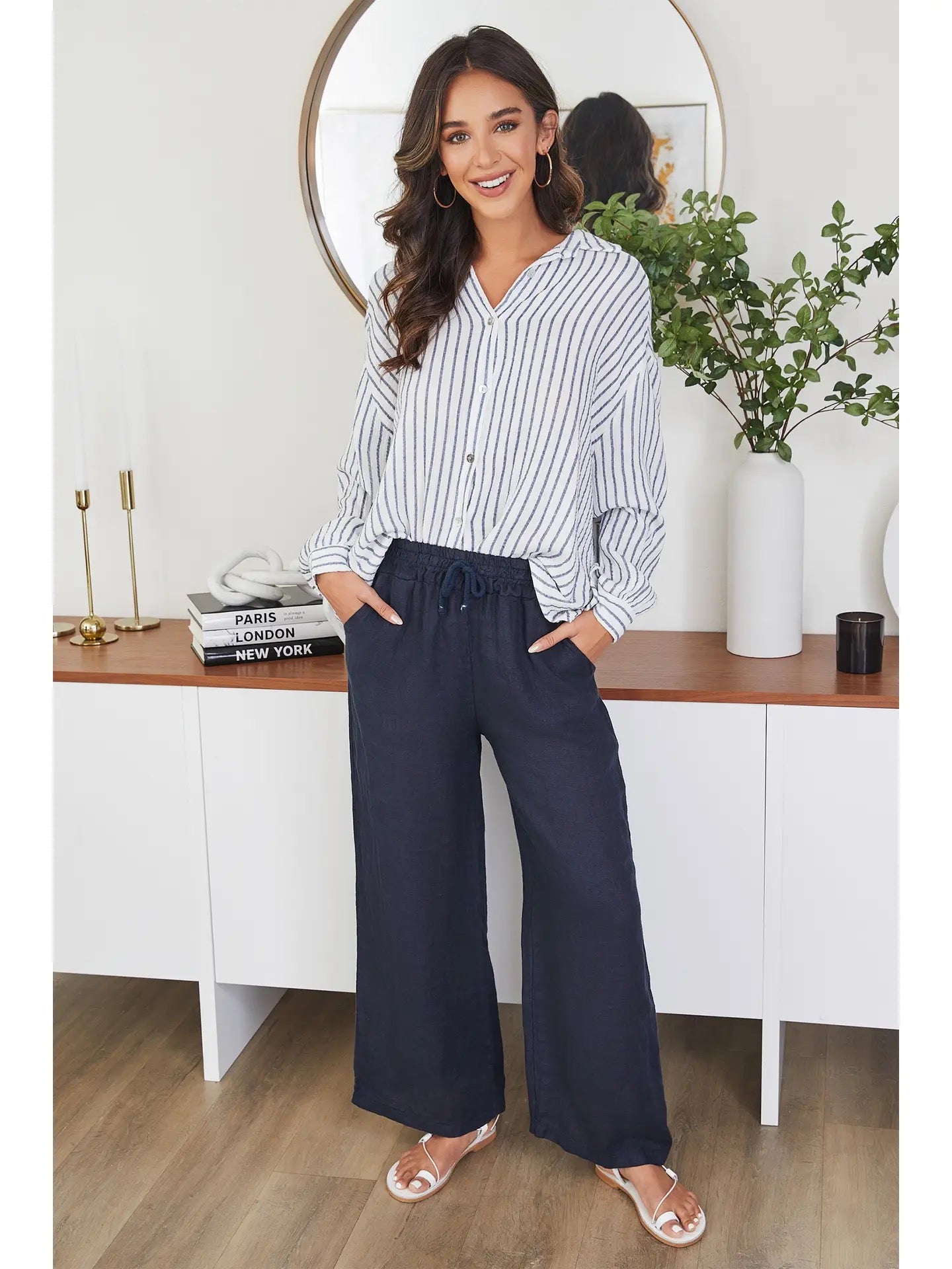 Milio Milano - Linen Drawstring Mid Rise Pant With Pockets