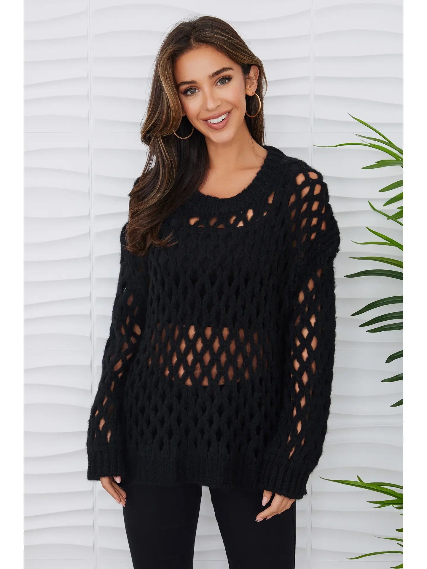 Milio Milano - Black Long Open Knit Fuzzy Sweater