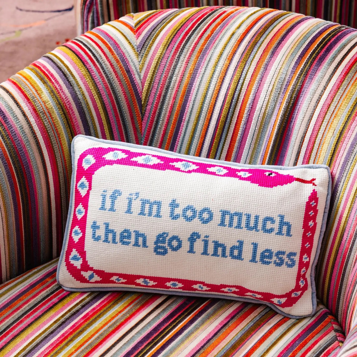 Furbish Studio - GO FIND LESS needlepoint pillow