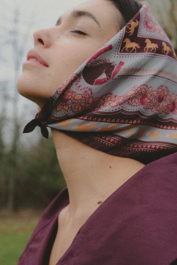 Maison Lecomte Flament - Small Equestrian Cabernet Bandana / 100% Silk