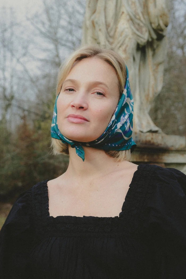 Maison Lecomte Flament - Small Scarf Jumping Green Forest Bandana / 100% Silk